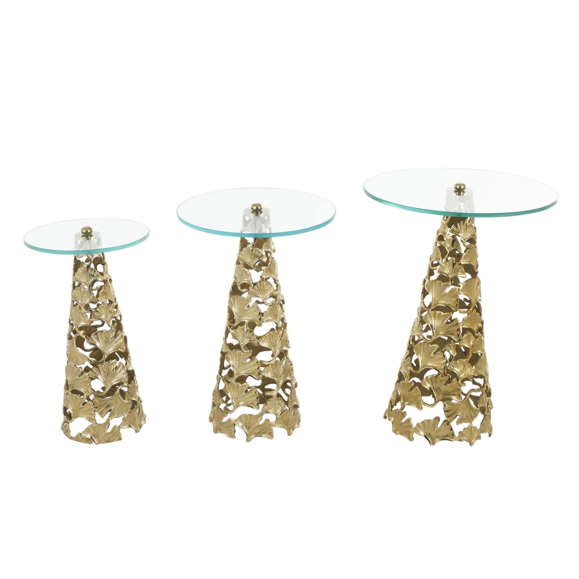 Gold Accent Table with Tempered Glass Tabletop Set